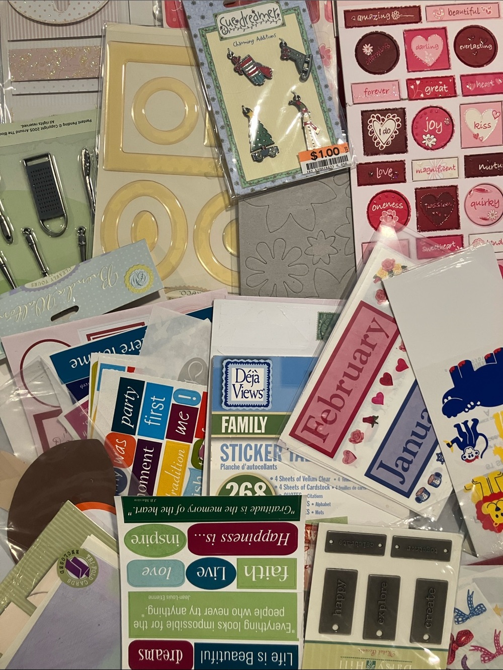 Assorted Scrapbooking Sticker & Embellishment & charm & paper Lot - Multi Color